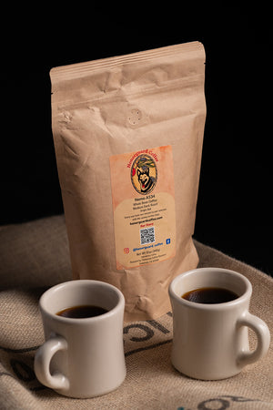 Specialty single origin bali coffee beans  fresh roasted coffee with mug of black coffee